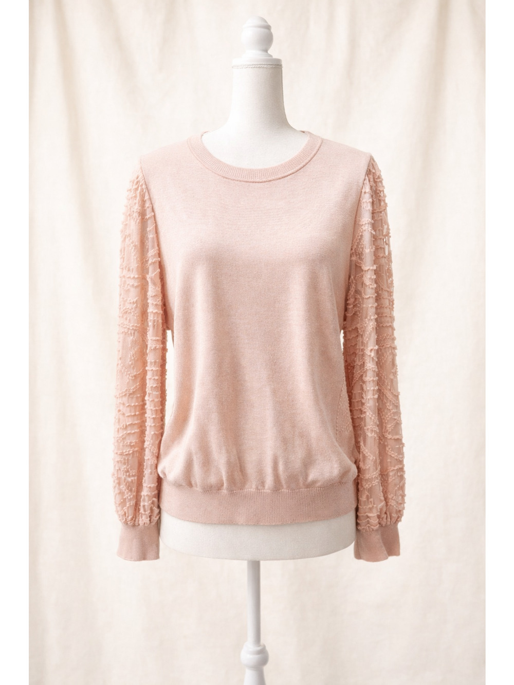 Rio & Rian XL Blush Pink Textured Sleeve Sweater Romantic Feminine Soft Chic